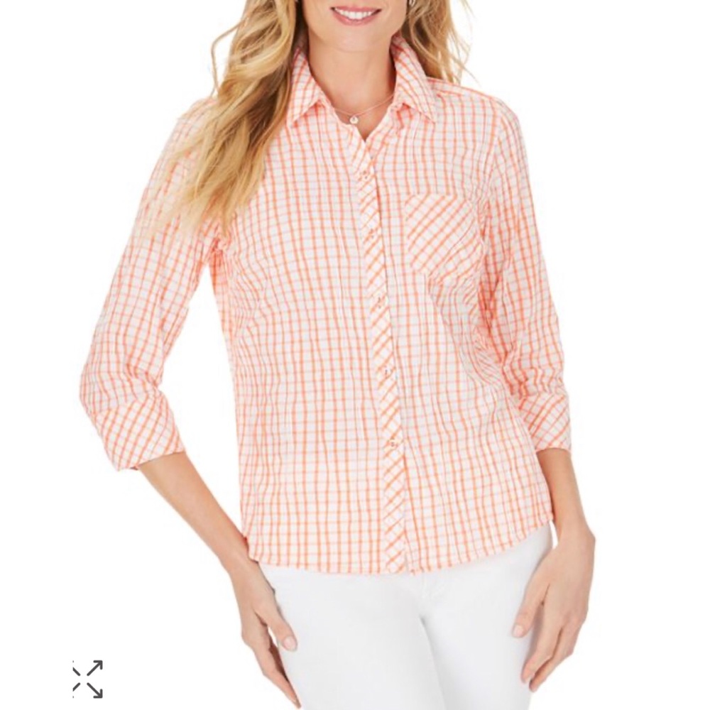 2x 👯‍♀️Host Pick⚡️ Foxcroft Crinkle Texture Tattersall Shirt